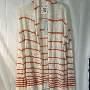 She + Sky Cream and Orange Striped Open Knit Cardigan Size M/L